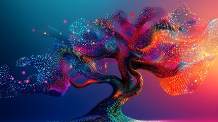 Poster - Abstract Colorful Tree Digital Art  Digital Painting  3D Render