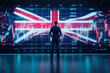 © ai tekno koncept - A businessman standing in front of a digital trading platform, economic growth, stock exchange with market chart, united kingdom finance and economy. investment trends global challenges.