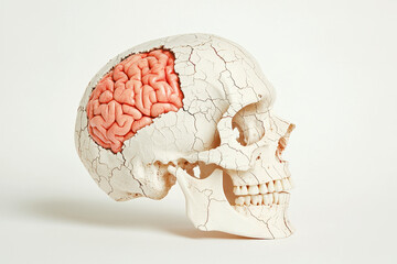 Poster - A side view of a skull model displaying a pink brain, illustrating the connection between anatomy and neuroscience.
