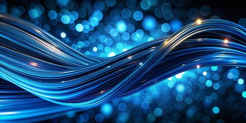 Poster - Abstract Metallic Shiny Blue Lines on Black Background with Bokeh Effect for Stunning Visuals and Modern Design