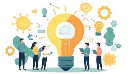 Poster - Group of People Surrounding a Large Light Bulb Idea