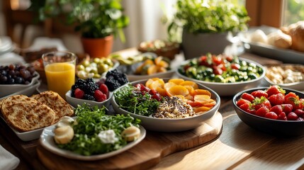 Poster - Person arranging a healthconscious brunch featuring caloriecontrolled foods in a modern dining area