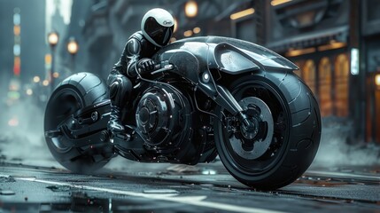 Futuristic Motorcycle in City