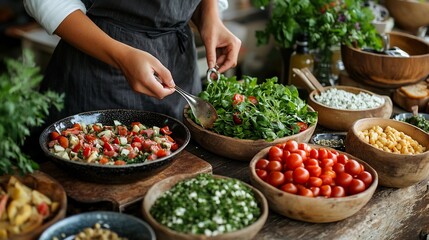 Fototapete - Person arranging a healthfocused lunch with a focus on nourishment and organic ingredients