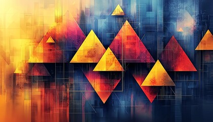 Abstract Geometric Design with Overlapping Triangles in Vivid Colors and Smooth Gradients Creating Depth and Movement Modern Illustration