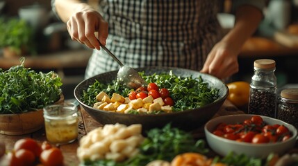 Poster - Person at a clean dining area preparing a detox meal with a focus on calorie control