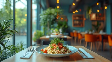 Fototapete - Person at a minimalist setup enjoying a dietfocused lunch with a clean and modern backdrop
