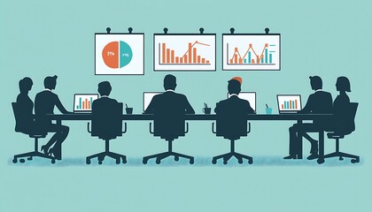 Poster - Silhouetted Business People Analyzing Charts at a Meeting