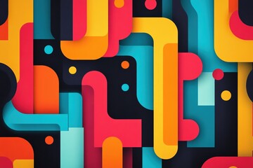 Poster - Colorful abstract geometric shapes on a dark background.