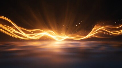 Poster - Dynamic light waves, glowing effect, dark background, ethereal illumination.