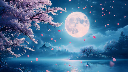 Sticker - the moon was bright at night and the cherry trees were falling in the wind