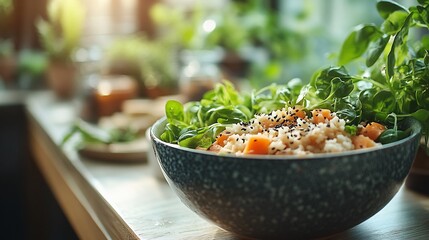 Poster - Person enjoying a balanced meal with fiberrich foods set against a simple background
