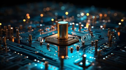 Canvas Print - A computer chip with a gold plug in the middle