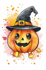 Wall Mural - Sticker design of a cute Halloween pumpkin character