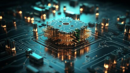 Canvas Print - A computer chip is shown in a close up with a lot of detail
