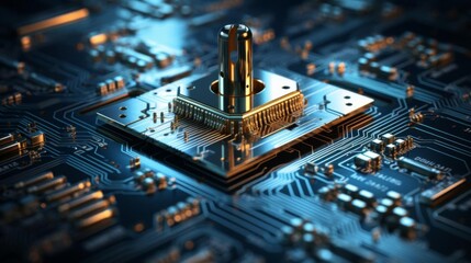 Canvas Print - A computer chip is shown on a black background