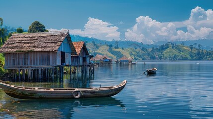 Wall Mural - Stilted Houses on a Calm Lake