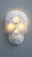 Canvas Print - Ornate Sugar Skull with Glowing Eyes.