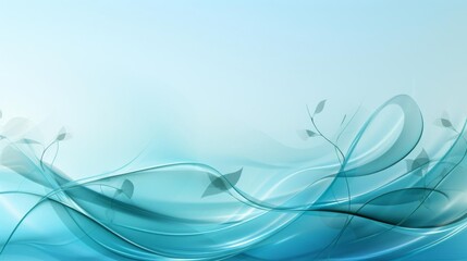 Wall Mural - a blue ocean with a wavy line and leaves
