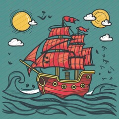 Wall Mural - pirate ship and sea