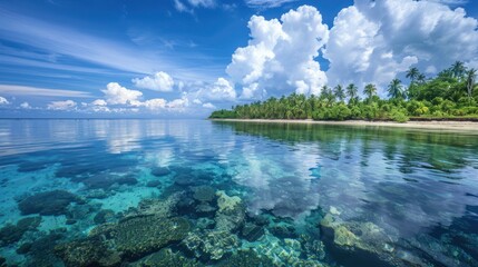 Poster - Tropical Island Seascape with Clear Water and Lush Vegetation