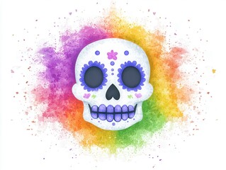 Canvas Print - Sugar Skull with Rainbow Explosion.