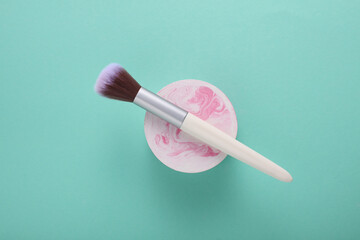 Makeup brush on stand. Top view. Minimalism