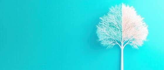 Sticker - White Tree Silhouette on Turquoise Background.