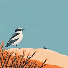 A stylized illustration of two birds on a hill with a minimalist background.