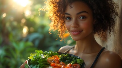 Fototapete - Person savoring a detox meal with a focus on highfiber ingredients in a serene setting