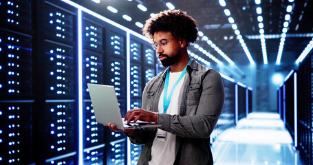 Aufkleber - Server Room In Data Center. Cloud Computer Engineer