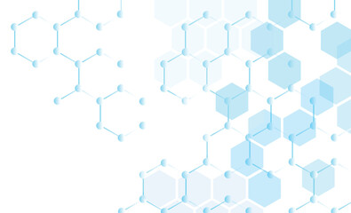 White blue background with abstract hexagon technology molecule pattern for presentation background design. Blue geometric background abstract. Molecular structure. Network connection