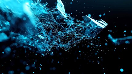 Poster - Dynamic blue lines weave through spatial nodes, illustrating the seamless flow of big data exchange, a visual representation of future technology and interconnected networks.
