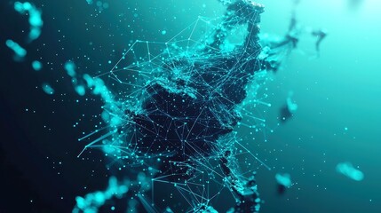 Poster - Dynamic blue lines and dots representing abstract geometric motion, showcasing interconnected network data nodes in a seamless loop, highlighting future technology and big data exchange.