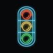 © ylivdesign - Glowing neon traffic light with red, yellow and green lights on a black background