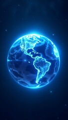 glowing blue earth globe in space with detailed continents and stars