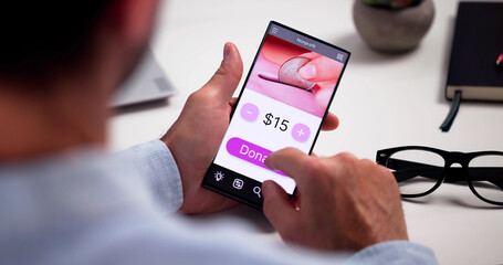 Poster - Man Using Online Money Donation Mobile Phone