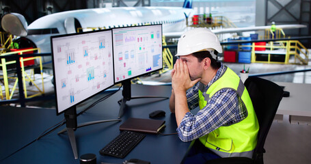 Poster - Sad Frustrated Service Man At Aircraft Hangar