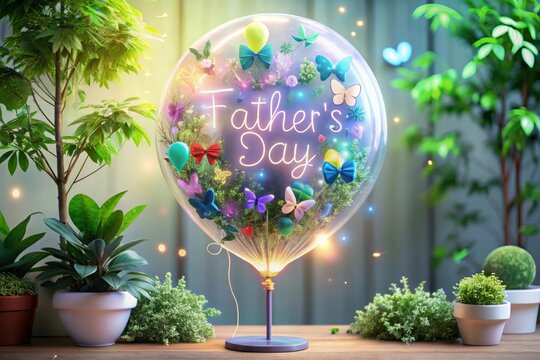 Happy Father's Day Text in Neon Style on Wall