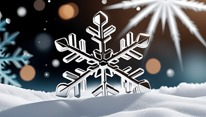 snowflake gently falls natural snowdrift close christmas winter background