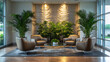 © Art_spiral - High end reception room with modern seating and lush greenery in a professional office setting