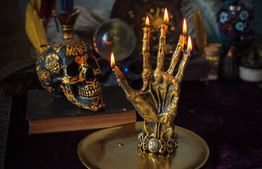 Negative energy is burning out. Mystical scene for esoteric content, candle is burning, flame. Fate and prediction 