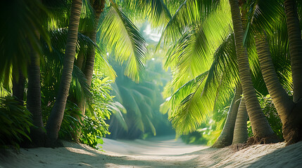 natural tropical on green coconut tree with tropical background