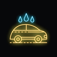 Poster - Glowing neon line icon of car wash service on black background