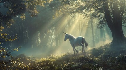 Canvas Print - Magical Unicorn in a Misty Forest