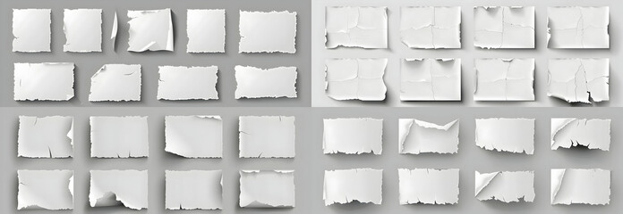 Poster - Set of white torn paper sheet vector illustration with shadow isolated on a grey background.