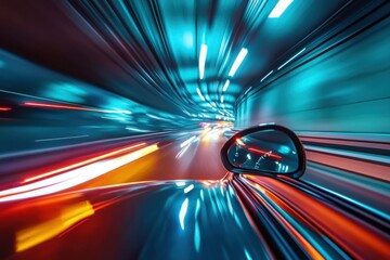 Speeding car in tunnel with motion blur