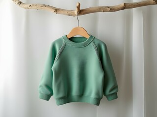 Wall Mural - Minimalist green sweatshirt, plain cotton pullover, cozy crew neck sweater, blank fashion mockup