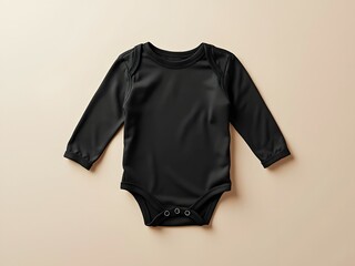 Black baby bodysuit mockup, blank long sleeve onesie, minimalist infant clothing isolated apparel on neutral background