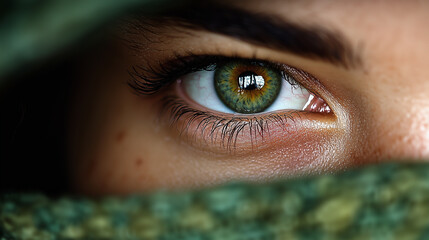 Poster - close up of captivating eye, showcasing intricate details and vibrant colors. image highlights unique patterns and reflections within iris, evoking sense of curiosity and wonder